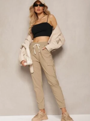 Beżowe Spodnie High Waist o Fasonie Bojówek Istredda