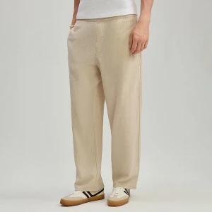 Beżowe spodnie na gumce z domieszką lnu House