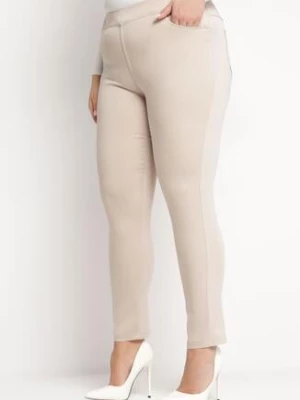 Beżowe Spodnie Regular z Elastyczną Talią i Wsuwanymi Kieszonkami Astridda h&s