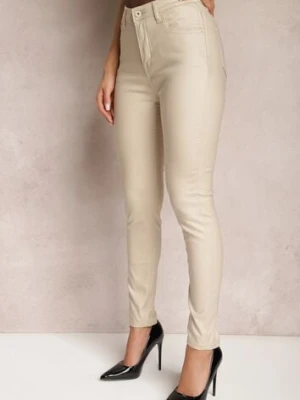 Beżowe Spodnie Skinny z Ekoskóry Zejomi daysie