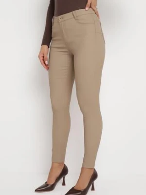 Beżowe Spodnie Skinny z Imitacji Skóry Awileda daysie