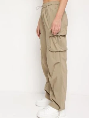 Beżowe Spodnie Typu Bojówki z Gumką w Pasie i Ściągaczami przy Nogawkach Bioliana h&s