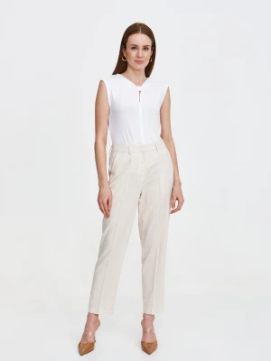 Beżowe spodnie w kant z domieszką lnu Top Secret