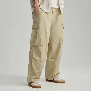 Beżowe spodnie wide leg z kieszeniami cargo House
