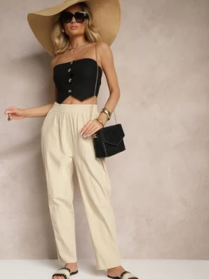Beżowe Spodnie z Bawełny High Waist Sonirea j&x