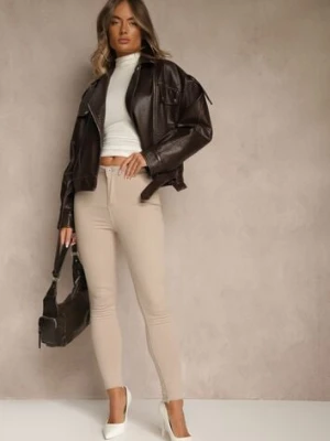 Beżowe Spodnie z Bawełny o Kroju Skinny Irivella daysie