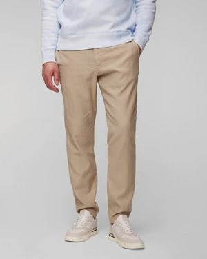 Beżowe spodnie z lnem męskie Alberto Steve-Linen Herringbone