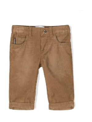 Beżowe spodnie z sztruksu z motywem pluszowego misia Moschino