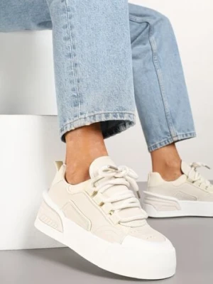Beżowe Streetwearowe Sneakersy Trampki na Platformie Danenith