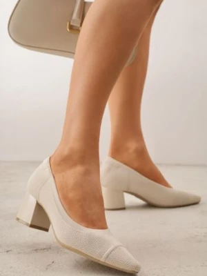 Beżowe Strukturalne Czółenka VICES na Słupkowym Obcasie z Wkładką Soft-Pillow Abathise
