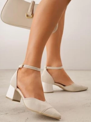 Beżowe Strukturalne Czółenka VICES na Słupku z Paskiem wokół Kostki Kallimei