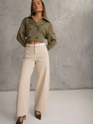 Beżowe Szerokie Jeansy Bawełniane High Waist Fyrlyss