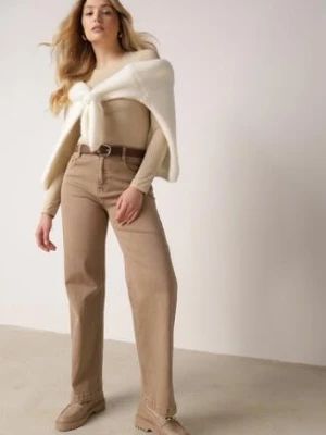 Beżowe Szerokie Jeansy z Bawełny z Regularnym Stanem Nundria milas91