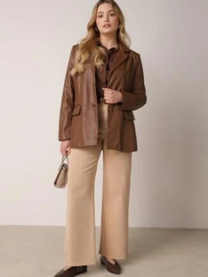 Beżowe Szerokie Jeansy z Wysokim Stanem i Postrzępionymi Nogawkami Fyrelreia