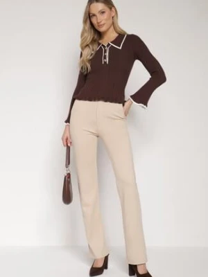 Beżowe Szerokie Spodnie Maellia by swan