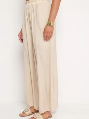 Beżowe Szerokie Spodnie z Wiskozy z Wysokim Stanem Rissalie bludeise