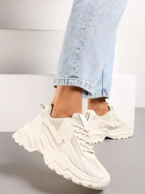 Beżowe Sznurowane Sneakersy na Grubej Podeszwie z Przeszyciami Vleni vices