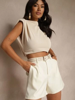 Beżowe Szorty High Waist z Paskiem Linave elsa.m by may