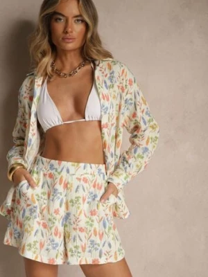 Beżowe Szorty z Bawełny w Kwiatowy Wzór Nilarose rosa