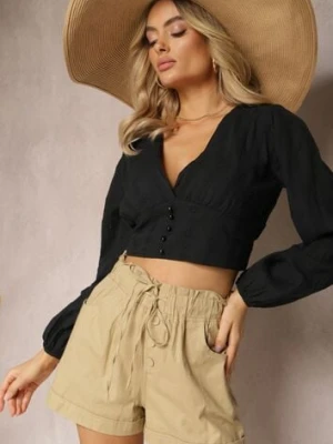 Beżowe Szorty z Guzikami i Gumką w Pasie Ściągane Troczkiem Amalilena h&s