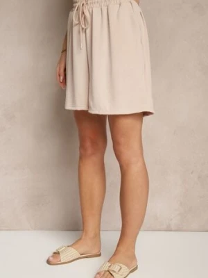 Beżowe Szorty z Wiskozą High Waist Puvione