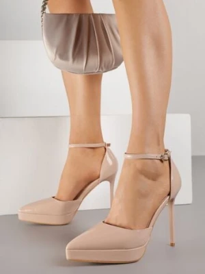 Beżowe Szpilki Lakierowane z Platformą Nilafera