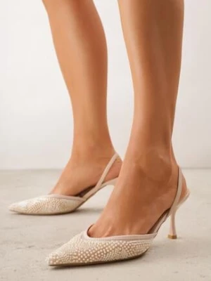 Beżowe Szpilki Siateczkowe w Szpic Ozdobione Koralikami Yseroris pallika paris