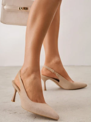 Beżowe Szpilki Slingback na Klepsydrowym Obcasie Vedera Pallika