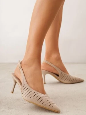 Beżowe Szpilki Slingback z Ażurową Cholewką Nessnore marquiiz