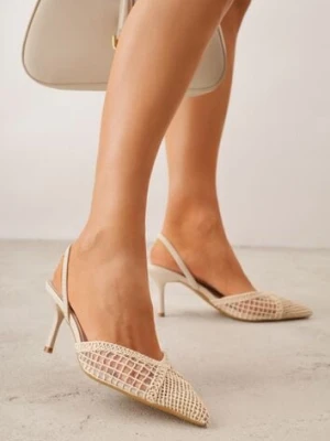 Beżowe Szpilki VICES Ozdobione Siateczką Coraerial