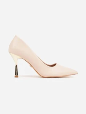 Beżowe Szpilki VICES z Wkładką ze Skóry Naturalnej i Metalicznym Akcentem Oshiera