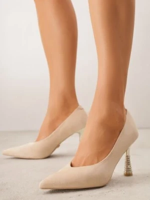 Beżowe Szpilki Vices z Wkładką ze Skóry Naturalnej Ozdobione Cyrkoniami Gioriana