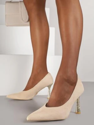 Beżowe Szpilki Vices ze Skórzaną Wkładką i Cyrkoniami Afirrive