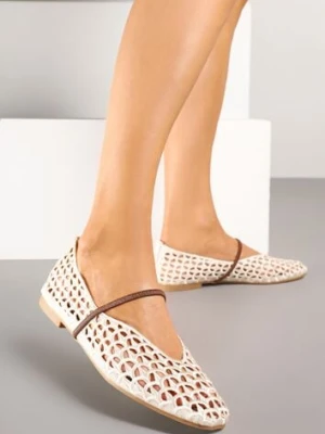 Beżowe Szydełkowe Balerinki w Stylu Boho z Paskiem Vomea ideal