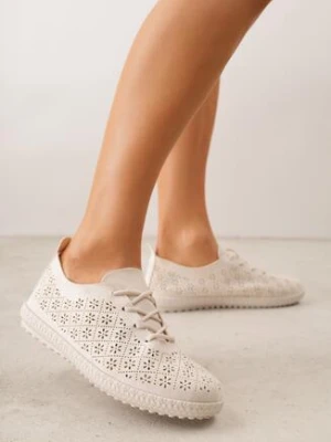 Beżowe Tenisówki z Ażurową Cholewką Tidella seastar