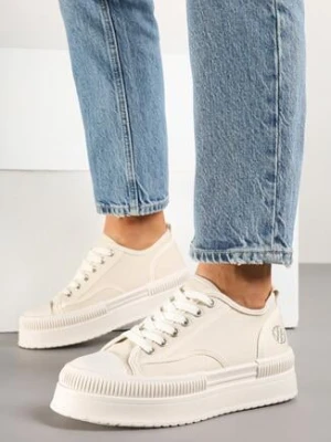 Beżowe Trampki na Grubej Podeszwie Ozdobione Metaliczną Aplikacją Efadelis ideal