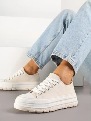 Beżowe Trampki na Grubej Podeszwie pod Kostkę Adsoria via giulia