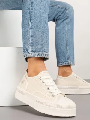 Beżowe Trampki na Platformie z Metaliczną Ozdobą Afleeria ideal