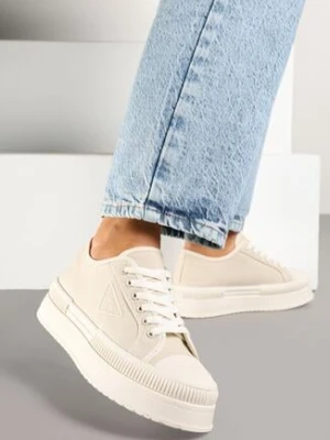 Beżowe Trampki na Platformie z Naszywką na Boku Alimiora ideal