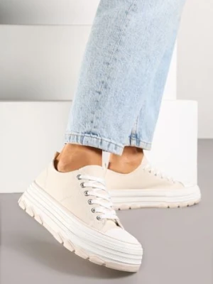 Beżowe Trampki na Platformie z Paskami i Niską Cholewką Zienelle via giulia