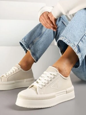 Beżowe Trampki na Podwójnej Podeszwie z Ozdobnym Znaczkiem na Cholewce Alivrelia ideal