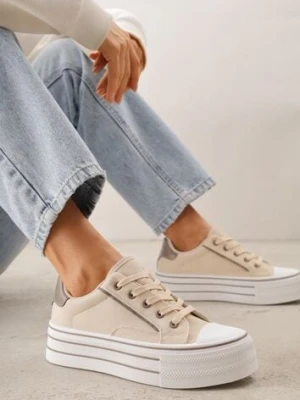 Beżowe Trampki o Klasycznym Fasonie na Platformie Opheme ballada