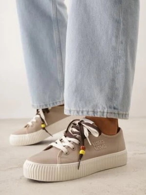 Beżowe Trampki Pod Kostkę na Grubej Podeszwie z Podwójnym Sznurowaniem Callixera msmg