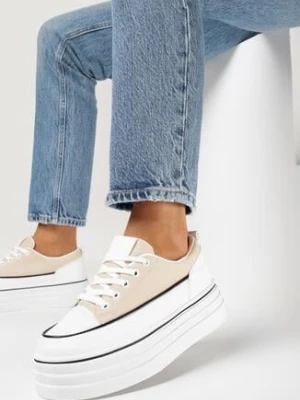 Beżowe Trampki przed Kostkę na Platformie Habesti