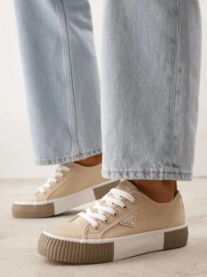 Beżowe Trampki VICES na Grubej Podeszwie z Tłoczeniami z Trójkątną Aplikacją Bolirea