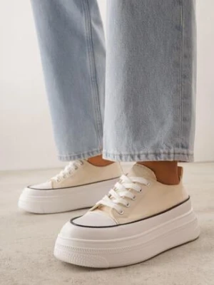 Beżowe Trampki VICES na Grubej Podeszwie Zdobione Lamówką Riosara