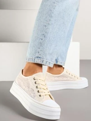 Beżowe Trampki Vices na Platformie przed Kostkę z Koronką Telaniris ballada