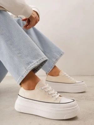 Beżowe Trampki VICES na Platformie z Ozdobnym Paskiem Wokół Podeszwy Rionira