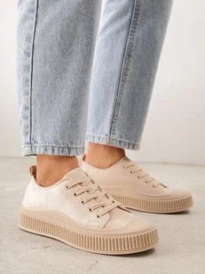 Beżowe Trampki z Imitacji Zamszu z Nieregularną Podeszwą ze Żłobieniami Naranatea ballada