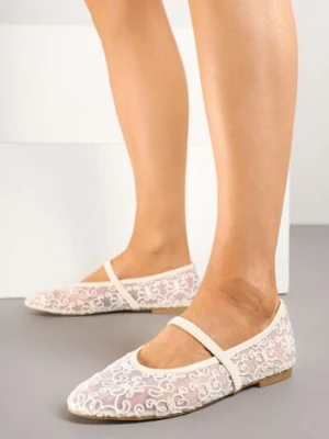 Beżowe Transparentne Balerinki Vices z Haftem i Paskiem Nilovianna